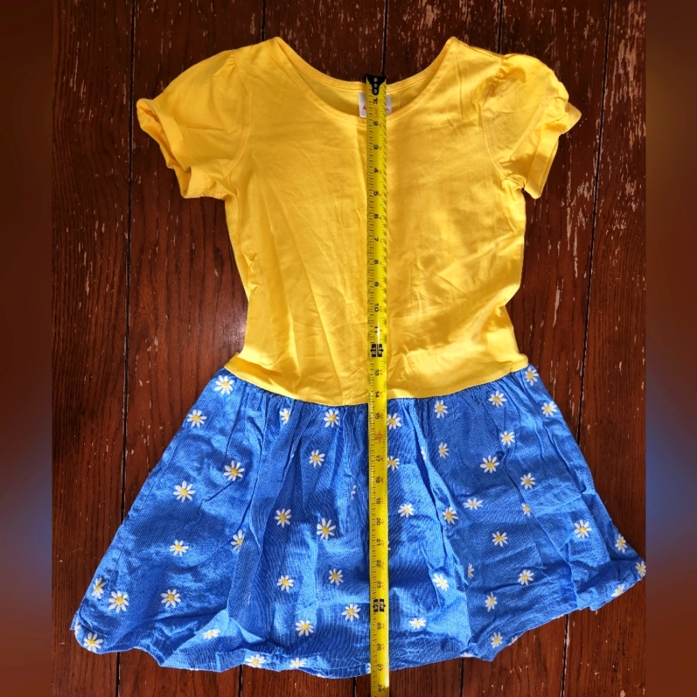 Hanna Anderson Girls Size 140, US 10, yellow and blue dress with daisies